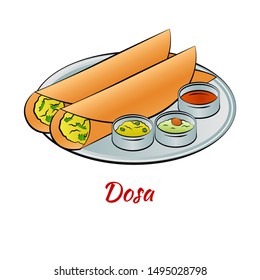 Set of delicious and famous food of Indian in colorful gradient design icon,vector illustration