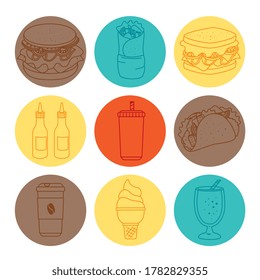 conjunto de diseños de ilustraciones vectoriales de comida rápida deliciosa