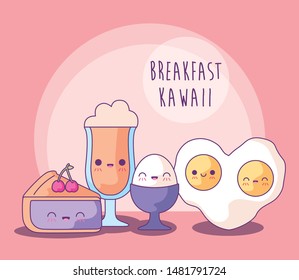 set of delicious food for breakfast kawaii style