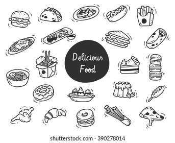 Set of delicious food doodle