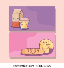 set of delicious food kawaii style