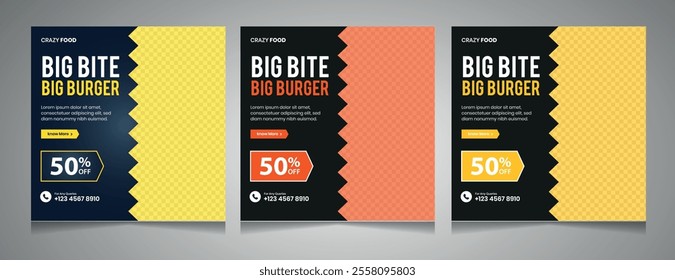 Set of Delicious Food Post Template Perfect Banner for Social Media Marketing