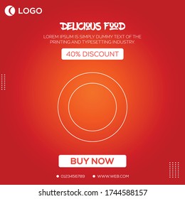 Set of delicious food square banner for social media update with Red gradient