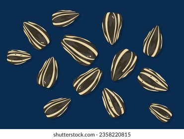 Set with delicious fresh Sunflower seeds organic food healthy food Falling in the air, isolated on a dark background. Food float concept Vector illustration. Easy fix.