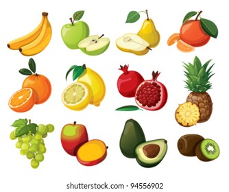 A set of delicious fruit. Isolated on white background.