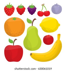 Set of delicious fruits in flat style for your food and nutrition projects.