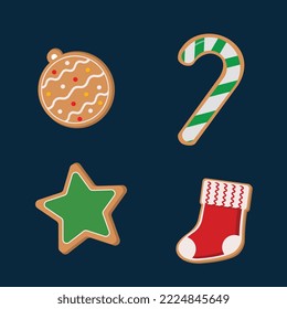 A set of Delicious gingerbread cookies for Christmas. New Year cookies collection. homemade sweet sugar glaze cookie
