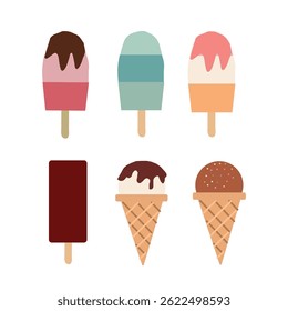 Set of delicious ice cream , chocolate and fruit  frozen creamy desserts  on white background