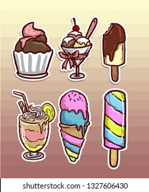 set of delicious ice cream icons