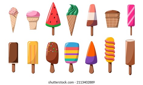 A set of delicious ice cream. Sweet summer treat with different flavors.