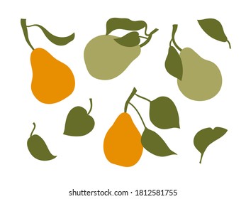 A set of delicious pears fruits. Vector illustration.