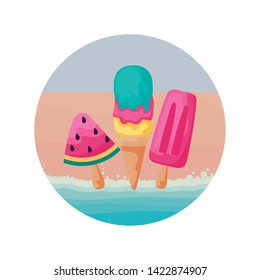 set of delicious and refresh ice creams in beach