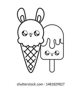set of delicious and refresh ice creams kawaii style