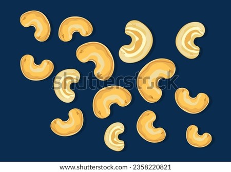 Set with delicious roasted cashews organic food healthy food Falling in the air, isolated on a dark background. Food float concept Vector illustration. Easy fix.