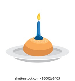 set of delicious round breads with candle vector illustration design
