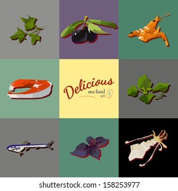 Set of delicious seafood