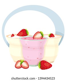 set of delicious strawberry yogurt vector illustration