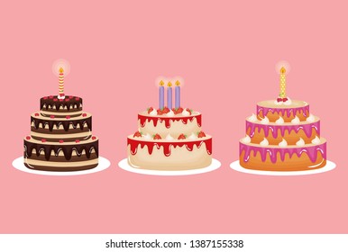 set of delicious sweet cakes styles and flavors