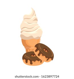 set of delicious sweet donut bakery with ice cream vector illustration design