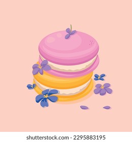 Set of Delicious Sweet Macaroons of Different Pastel Colors