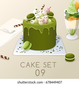 Set of delicious sweets and desserts : Cake and Milkshake : Vector Illustration