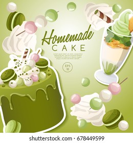 Set of delicious sweets and desserts : Cake and Milkshake : Vector Illustration