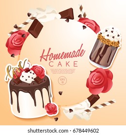 Set of delicious sweets and desserts : Cake and Milkshake : Vector Illustration