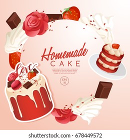 Set of delicious sweets and desserts : Red Velvet Cake : Vector Illustration