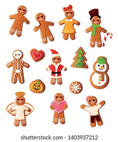 Set of delicious, tasty gingerbread of different home holidays