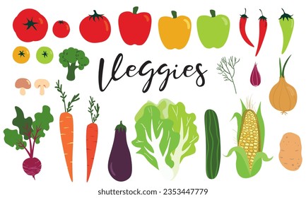 A set of delicious vegetables. Hand drawn vegetables collection, isolated elements, vector design.