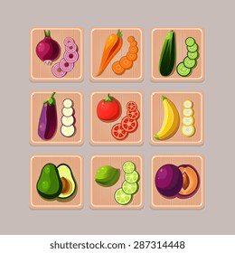 A set of delicious vegetables on wooden boards