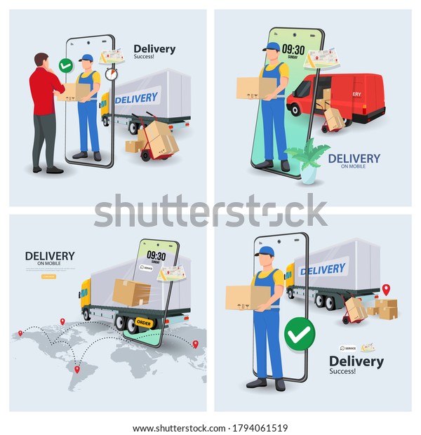 Set of delivery by Truck and Car\
pinned location world. Origami E-commerce and Online order\
infographic concept. Perspective vector art and\
illustration.\
