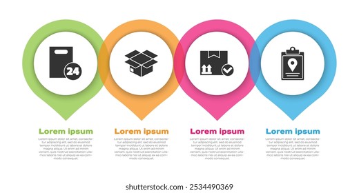 Set Delivery with cardboard boxes, Carton cardboard box, Package box with check mark and Document tracking marker system. Business infographic template. Vector