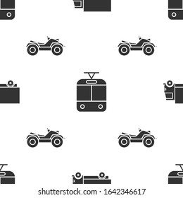 Set Delivery cargo truck vehicle, Tram and railway and All Terrain Vehicle or ATV motorcycle on seamless pattern. Vector