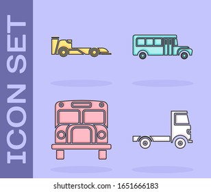 Set Delivery cargo truck vehicle, race car, School Bus and School Bus icon. Vector