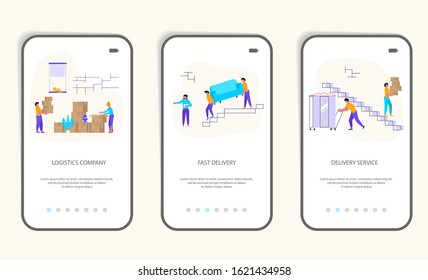 Set of Delivery and courier service mobile app website template. Flat Art Vector illustration