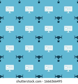 Set Delivery drone with the package  and Computer monitor with app delivery tracking  on seamless pattern. Vector