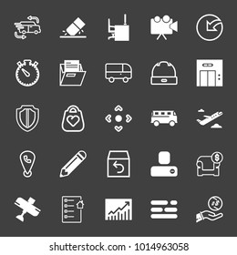 Set Of Delivery, Eraser, Work Desk, Camera, Point, Stopwatch, Folder, Bus, Hat, Elevator, Security, Bag, Arrow, Plane, Phone Location, Pencil, Undo, Sofa, Checklist, Menu, Chart, Business Vector Icon