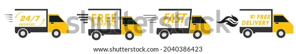 Set of delivery . Fast delivery, free delivery, 24\
hours, truck.
