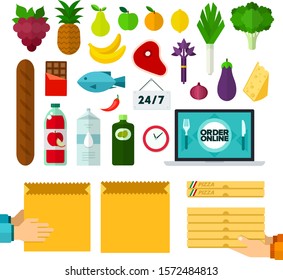 Set of Delivery Food online icons flat vector illustration