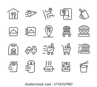 Set of Delivery Food Outline Vector Icon