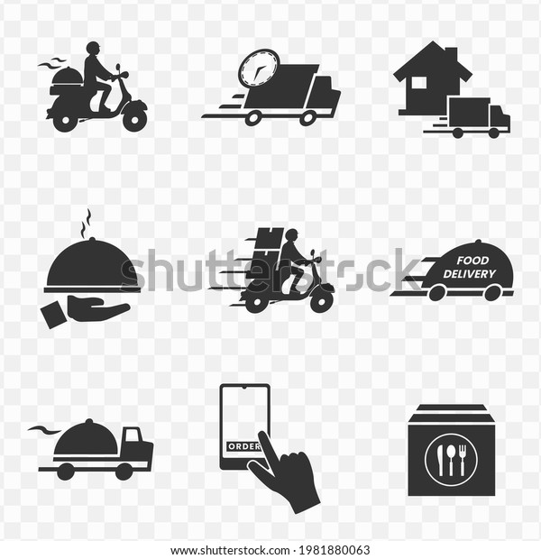Set of delivery food simple\
vector icons with transparent background (PNG). Vector\
illustration.