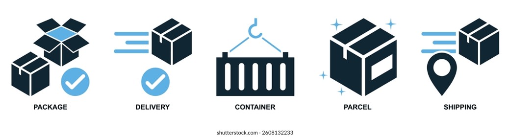 Set of delivery icon vector. Collection symbol for shipping, courier, transport, logistics, cargo. Ideal for app, website, infographic, and service design. Simple vector illustration.
