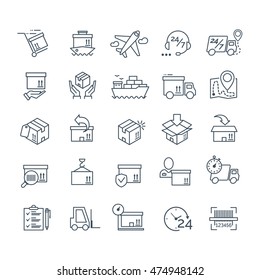 Set of delivery icons black color for your app design project. Logistic icons. Vector IIlustration