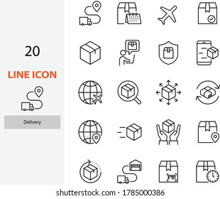 set of delivery icons, box, send, transport, logistic