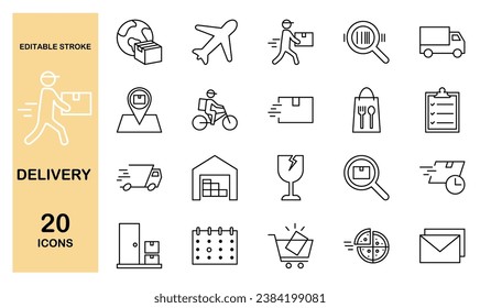 Set of delivery icons, editable stroke