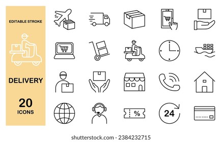 Set of delivery icons, editable stroke