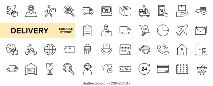Set of delivery icons, editable stroke