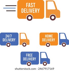 Set of delivery icons. Fast delivery, free delivery, Home delivery truck. Vector illustration