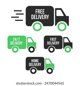 Set of delivery icons. Fast delivery. Free delivery. Home delivery trucks. Vector illustration set